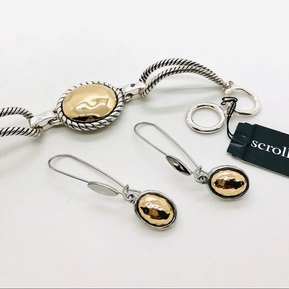 Scroll and Vine Mixed Metal Bracelet & earrings - Picture 6 of 9